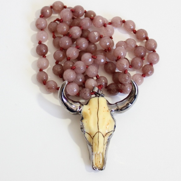 New Boho Bull Skull Stone Beaded Necklace - Picture 5 of 5